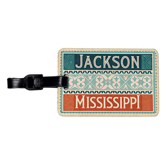 Jackson MS Mississippi Travel Vacation Stamp Travel Faux Leather Luggage Tag