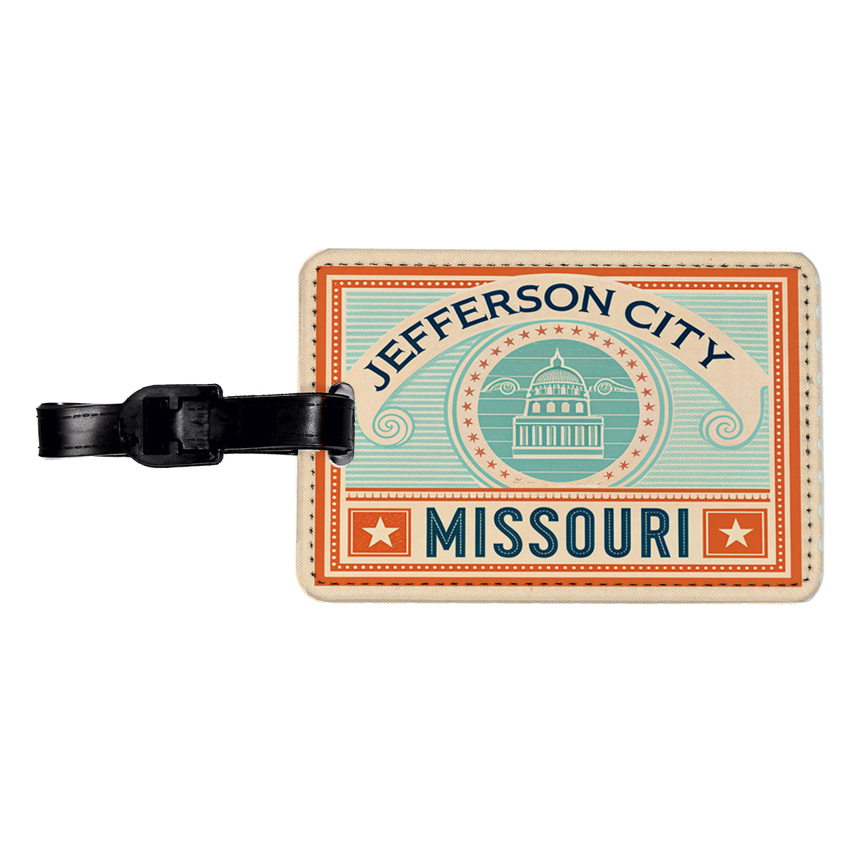 Jefferson City MO Missouri Travel Vacation Stamp Travel Faux Leather Luggage Tag