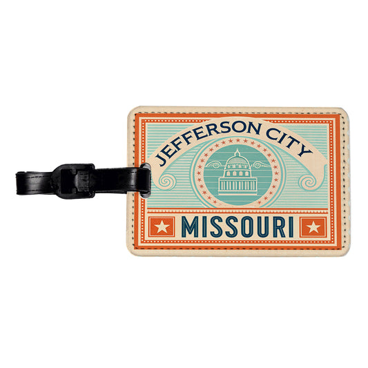 Jefferson City MO Missouri Travel Vacation Stamp Travel Faux Leather Luggage Tag