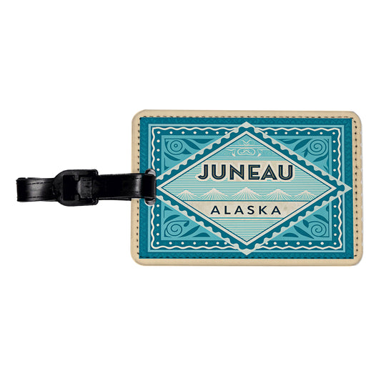 Juneau AK Alaska Travel Vacation Stamp Travel Faux Leather Luggage Tag