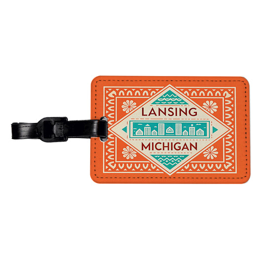 Lansing MI Michigan Travel Vacation Stamp Travel Faux Leather Luggage Tag