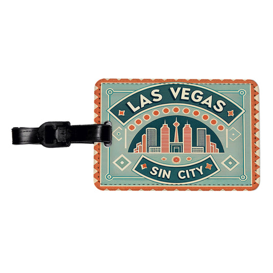 Las Vegas Nevada NV Sin City Travel Vacation Stamp Travel Faux Leather Luggage Tag