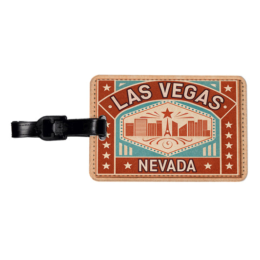 Las Vegas NV Nevada Skyline Travel Vacation Stamp Travel Faux Leather Luggage Tag