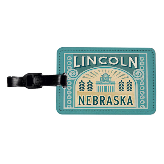 Lincoln NE Nebraska Travel Vacation Stamp Travel Faux Leather Luggage Tag