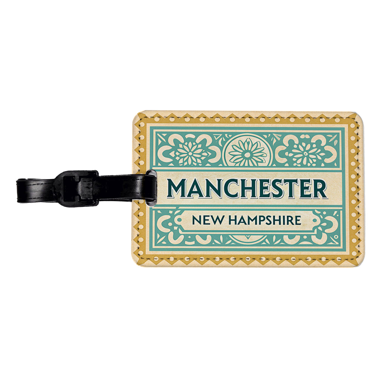 Manchester NH New Hampshire Travel Vacation Stamp Travel Faux Leather Luggage Tag