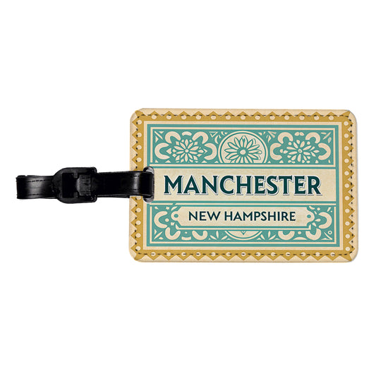 Manchester NH New Hampshire Travel Vacation Stamp Travel Faux Leather Luggage Tag