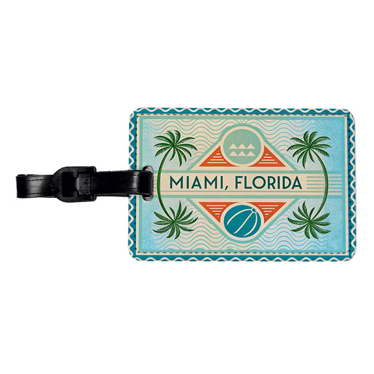 Miami FL Florida Travel Vacation Stamp Travel Faux Leather Luggage Tag