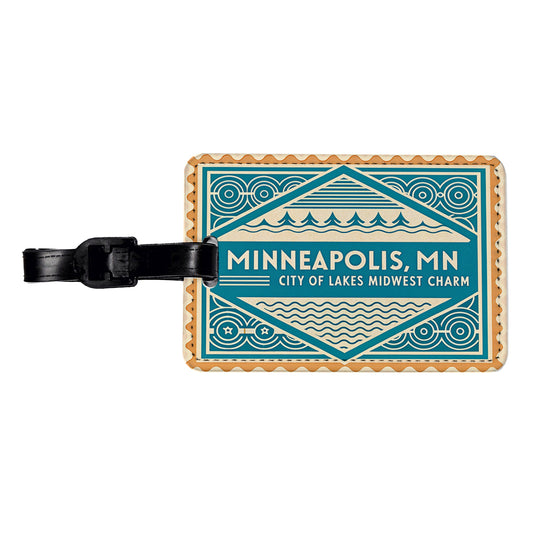 Minneapolis MN Minnesota Travel Vacation Stamp Travel Faux Leather Luggage Tag