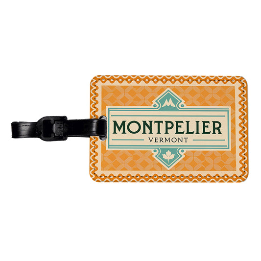 Montpelier VT Vermont Travel Vacation Stamp Travel Faux Leather Luggage Tag