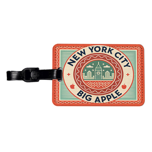 New York City NYC Big Apple Travel Vacation Stamp Travel Faux Leather Luggage Tag