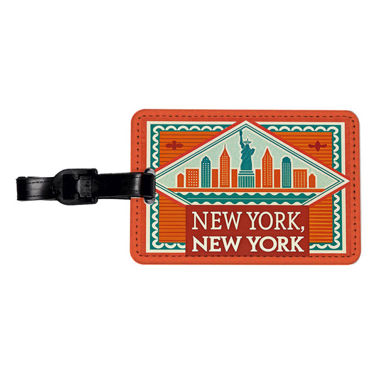 New York NY Skyline Travel Vacation Stamp Travel Faux Leather Luggage Tag