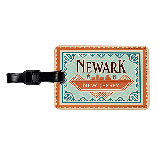 Newark NJ New Jersey Travel Vacation Stamp Travel Faux Leather Luggage Tag