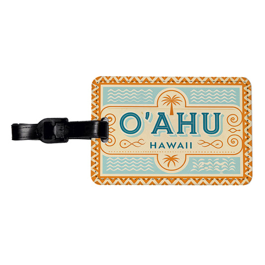 O'Ahu HI Hawaii Travel Vacation Stamp Travel Faux Leather Luggage Tag