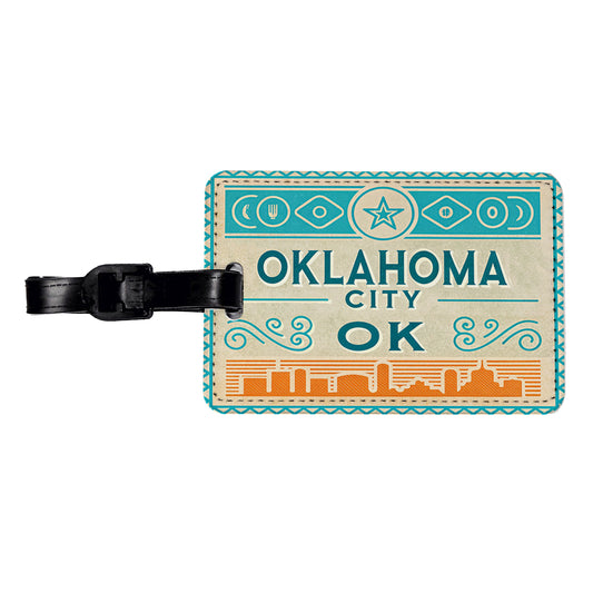 Oklahoma City OK Travel Vacation Stamp Travel Faux Leather Luggage Tag