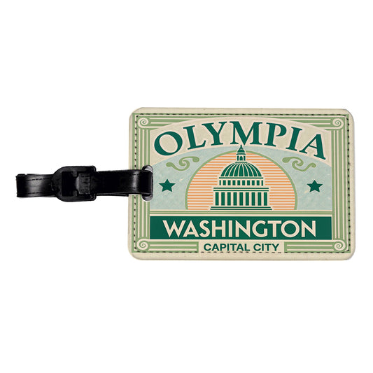Olympia WA Washington Travel Vacation Stamp Travel Faux Leather Luggage Tag