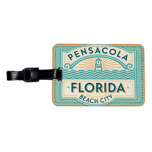 Pensacola FL Florida Beach City Travel Vacation Stamp Travel Faux Leather Luggage Tag
