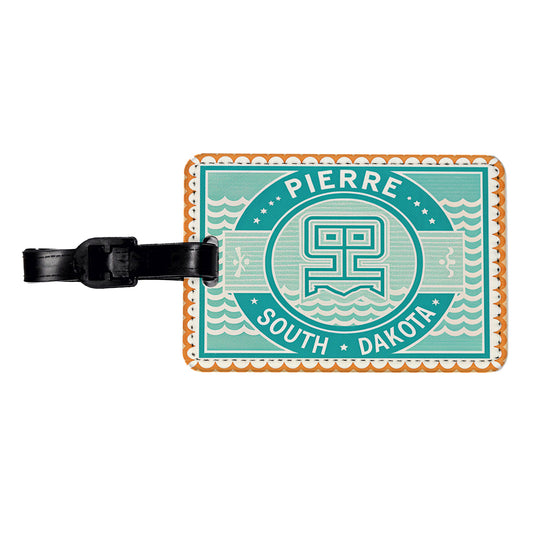 Pierre SD South Dakota Travel Vacation Stamp Travel Faux Leather Luggage Tag