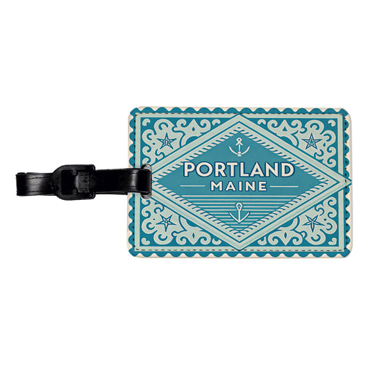Portland ME Maine Travel Vacation Stamp Travel Faux Leather Luggage Tag