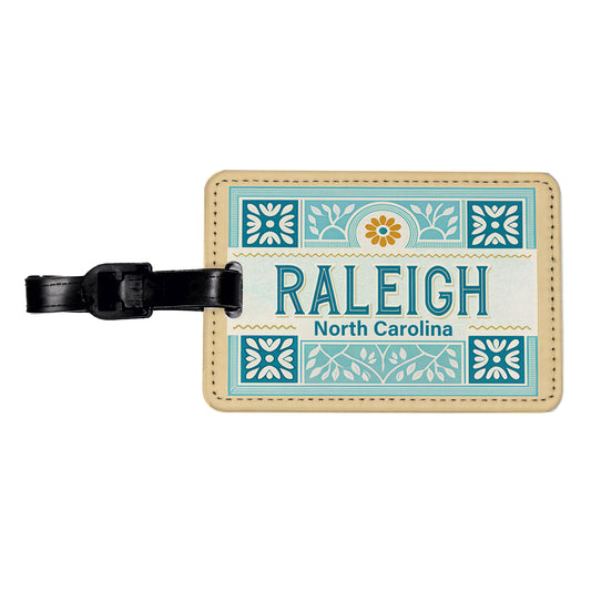 Raleigh NC North Carolina Travel Vacation Stamp Travel Faux Leather Luggage Tag