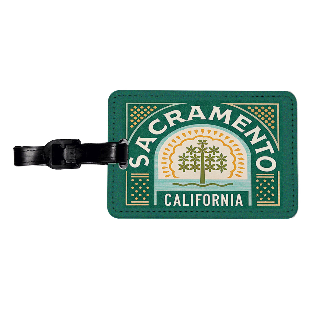 Sacramento CA California Tree Travel Vacation Stamp Travel Faux Leather Luggage Tag