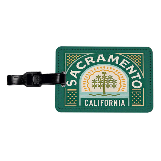 Sacramento CA California Tree Travel Vacation Stamp Travel Faux Leather Luggage Tag