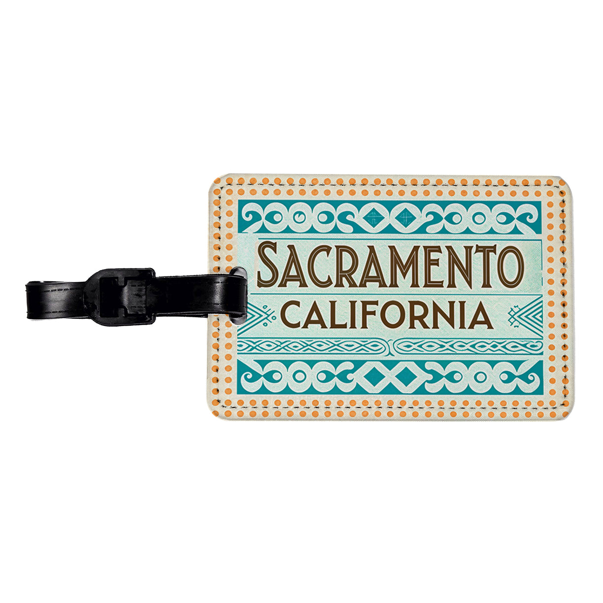 Sacramento CA California Travel Vacation Stamp Travel Faux Leather Luggage Tag