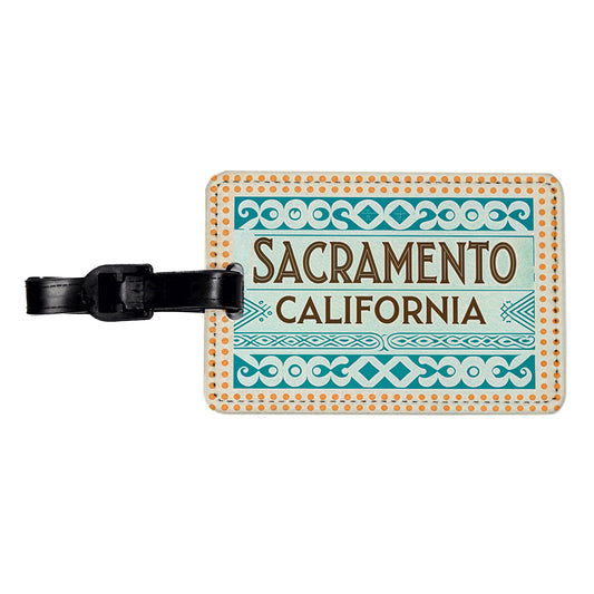 Sacramento CA California Travel Vacation Stamp Travel Faux Leather Luggage Tag