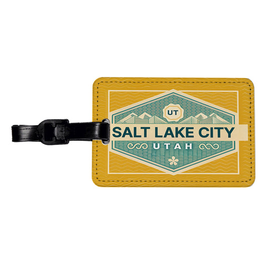 Salt Lake City UT Utah Travel Vacation Stamp Travel Faux Leather Luggage Tag