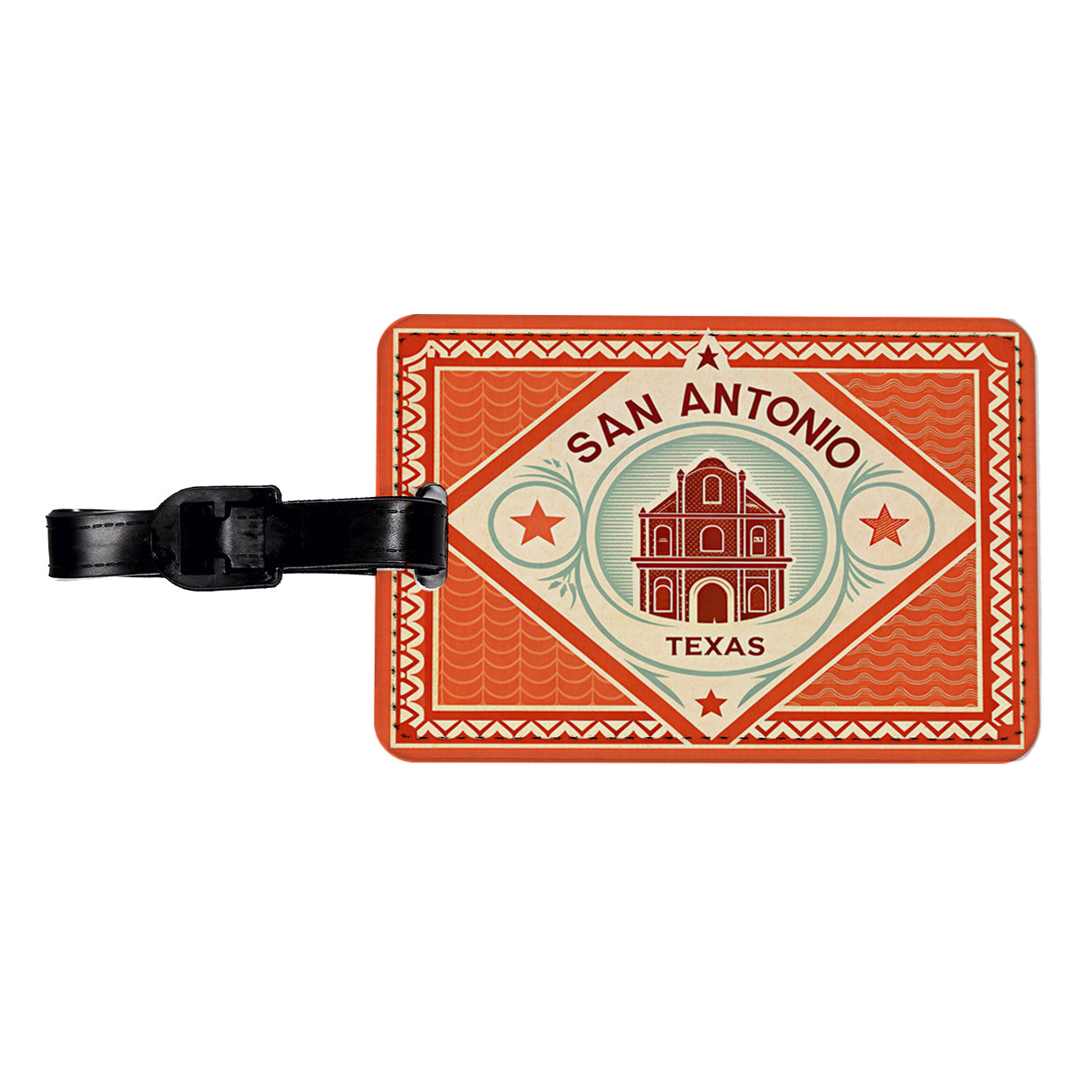 San Antonio TX Texas Alamo Travel Vacation Stamp Travel Faux Leather Luggage Tag