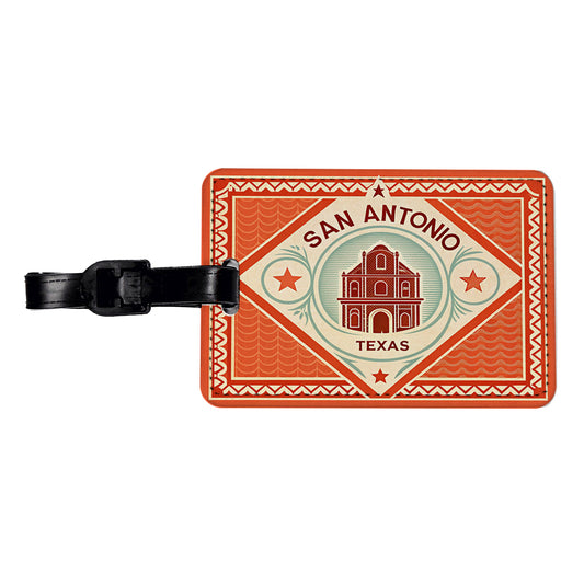 San Antonio TX Texas Alamo Travel Vacation Stamp Travel Faux Leather Luggage Tag