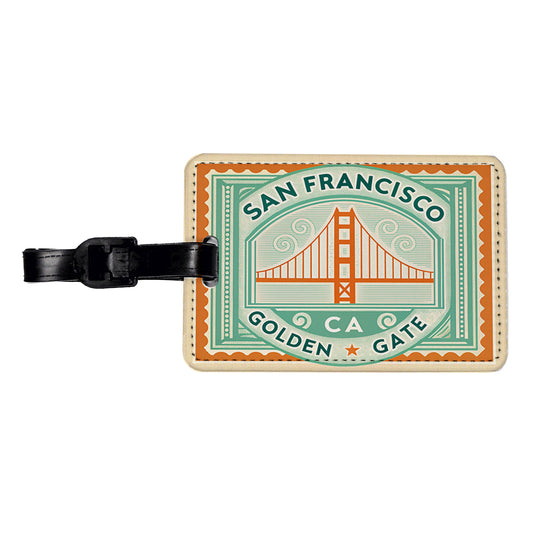 San Francisco CA California Golden Gate Bridge Travel Vacation Stamp Travel Faux Leather Luggage Tag