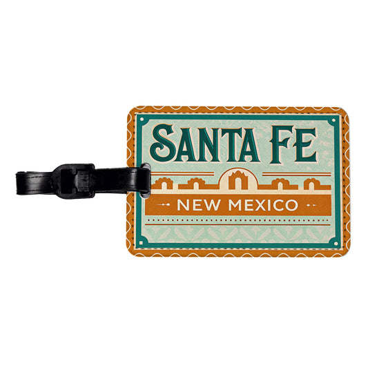 Santa Fe NM New Mexico Travel Vacation Stamp Travel Faux Leather Luggage Tag