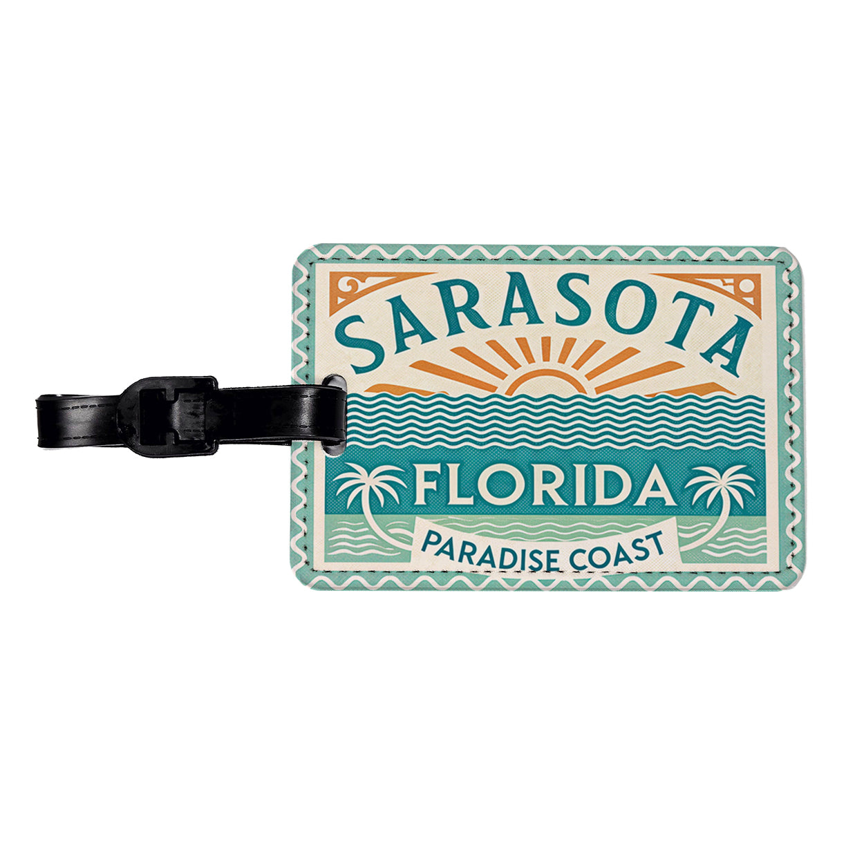 Sarasota FL Florida Paradise Coast Travel Vacation Stamp Travel Faux Leather Luggage Tag
