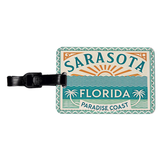Sarasota FL Florida Paradise Coast Travel Vacation Stamp Travel Faux Leather Luggage Tag