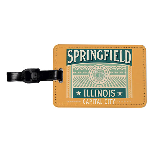 Springfield IL Illinois Travel Vacation Stamp Travel Faux Leather Luggage Tag