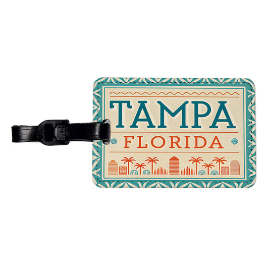 Tampa FL Florida Travel Vacation Stamp Travel Faux Leather Luggage Tag