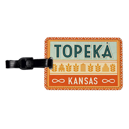 Topeka KS Kansas Travel Vacation Stamp Travel Faux Leather Luggage Tag