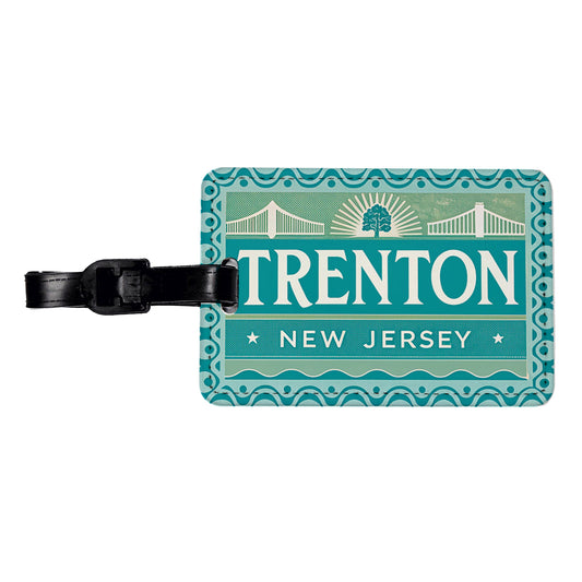 Trenton NJ New Jersey Travel Vacation Stamp Travel Faux Leather Luggage Tag