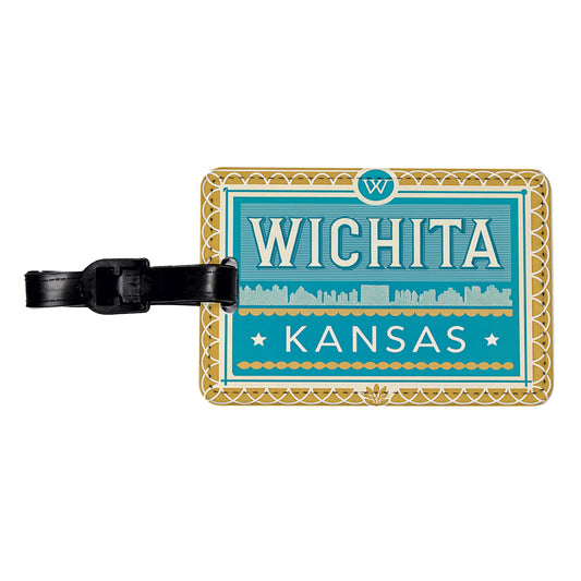 Wichita KS Kansas Travel Vacation Stamp Travel Faux Leather Luggage Tag