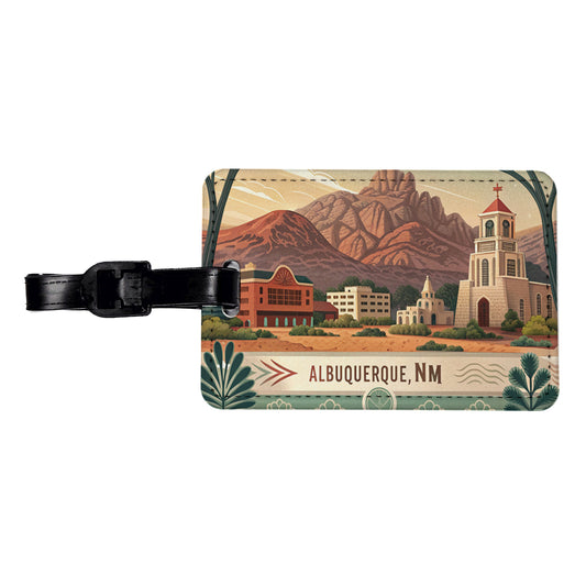 Albuquerque, New Mexico NM Travel City State Stamp Travel Faux Leather Luggage Tag