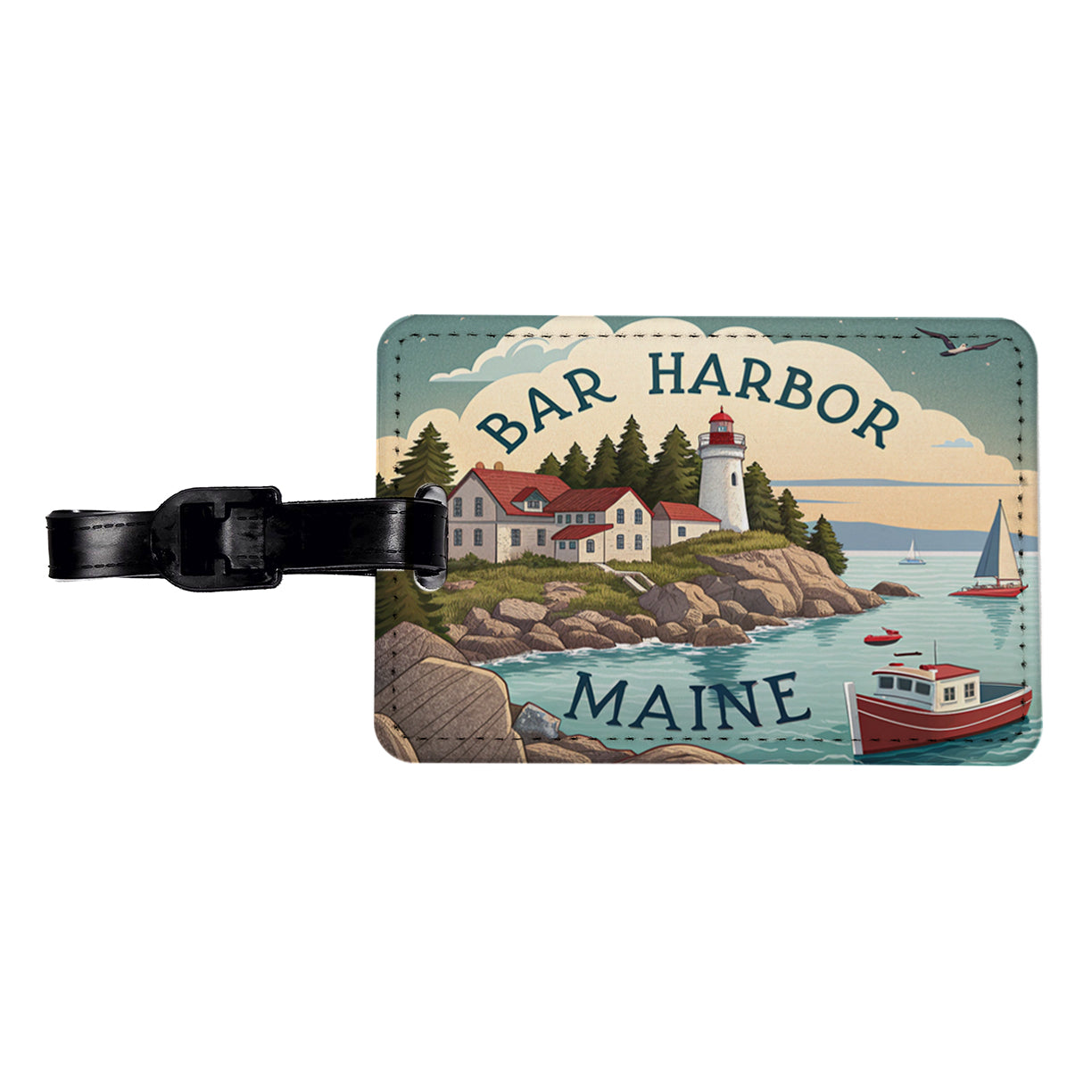 Bar Harbor, Maine ME Travel City State Stamp Travel Faux Leather Luggage Tag