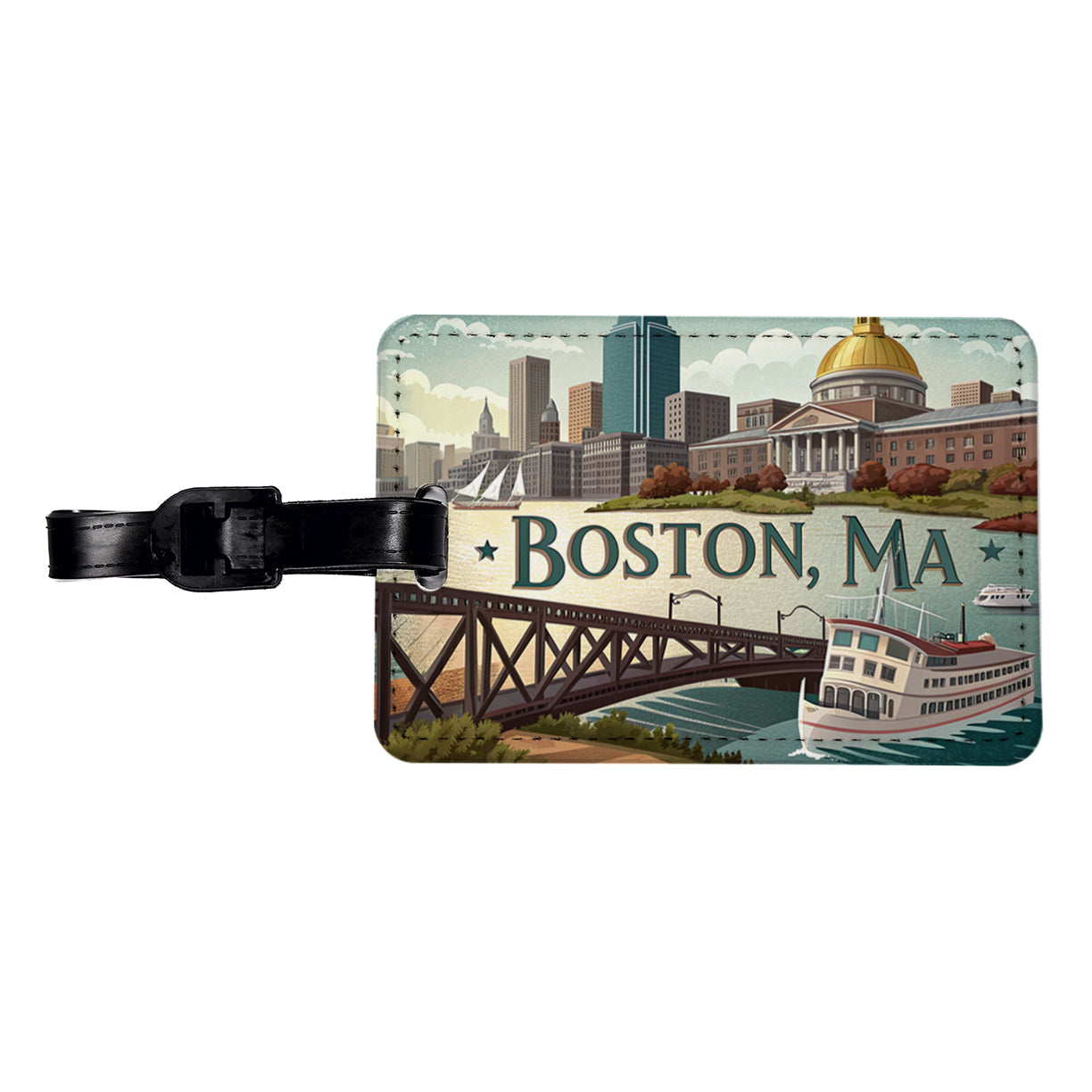 Boston, Massachusetts MA Travel City State Stamp Travel Faux Leather Luggage Tag