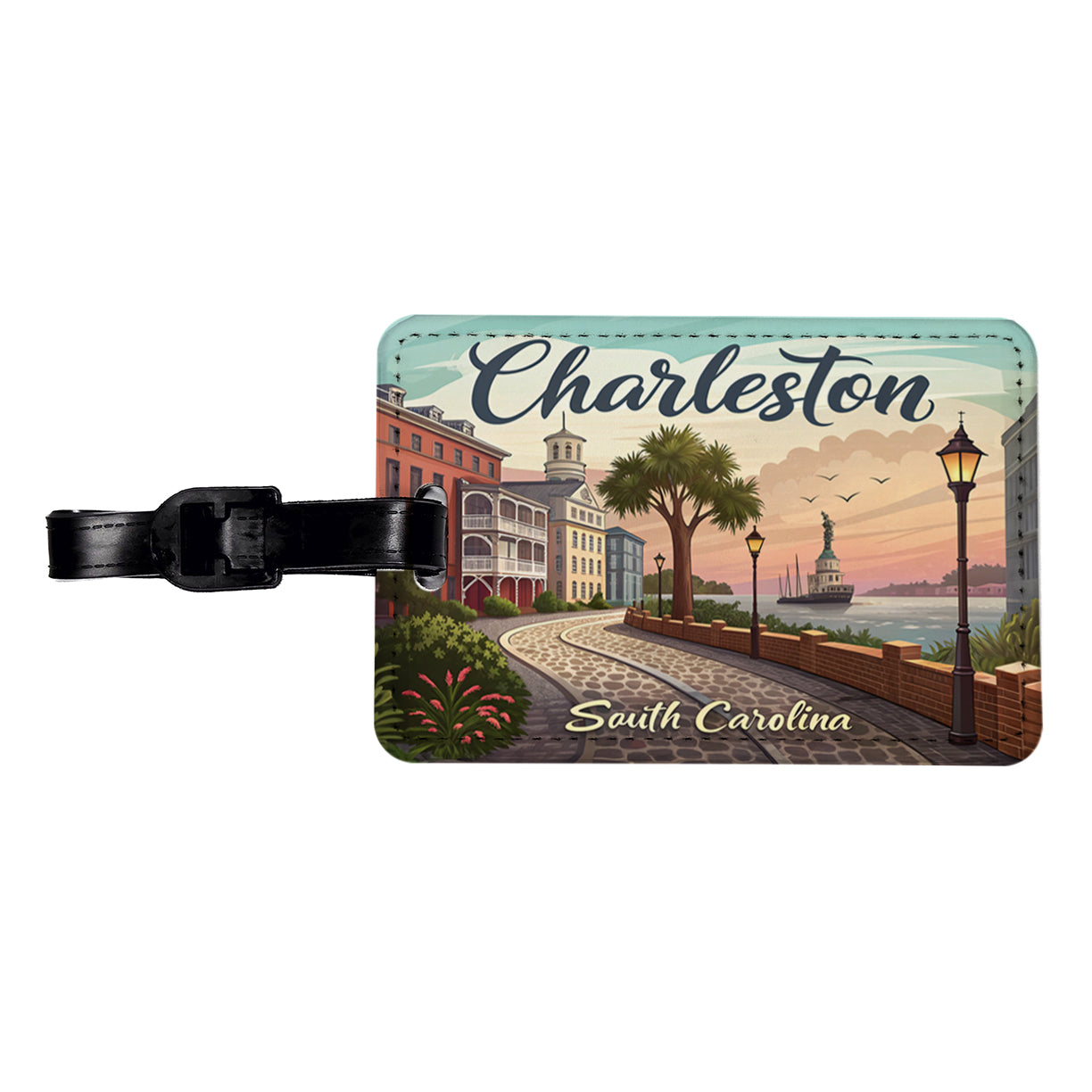 Charleston, South Carolina SC Travel City State Stamp Travel Faux Leather Luggage Tag