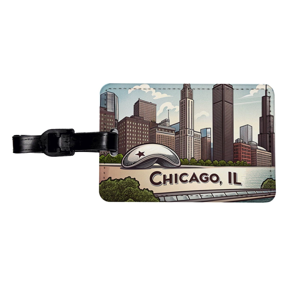 Chicago, Illinois IL Travel City State Stamp Travel Faux Leather Luggage Tag