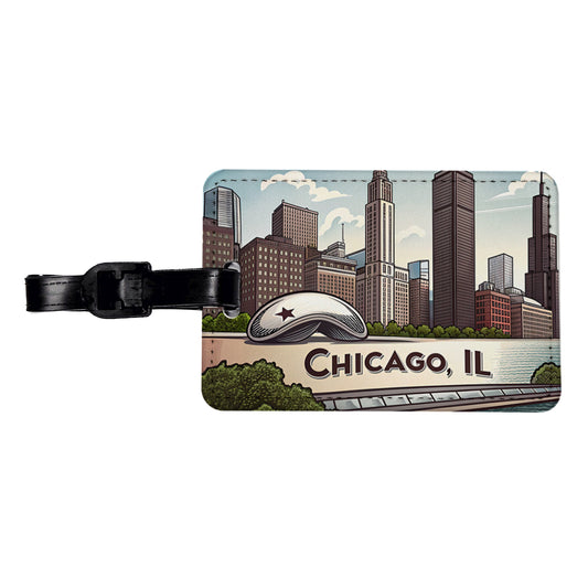 Chicago, Illinois IL Travel City State Stamp Travel Faux Leather Luggage Tag
