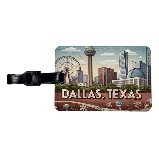 Dallas, Texas TX Travel City State Stamp Travel Faux Leather Luggage Tag