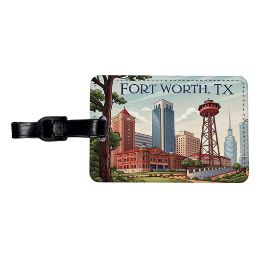 Fort Worth, Texas TX Travel City State Stamp Travel Faux Leather Luggage Tag
