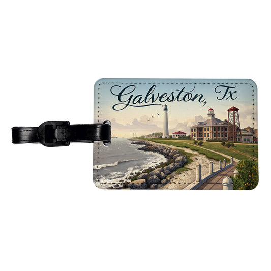Galveston, Texas TX Travel City State Stamp Travel Faux Leather Luggage Tag