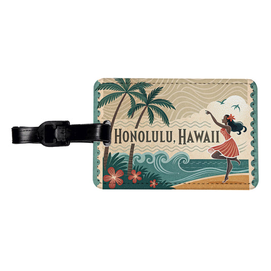 Honolulu, Hawaii HI Travel City State Stamp Travel Faux Leather Luggage Tag
