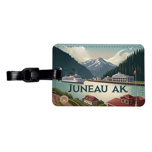 Juneau, Alaska AK Travel City State Stamp Travel Faux Leather Luggage Tag